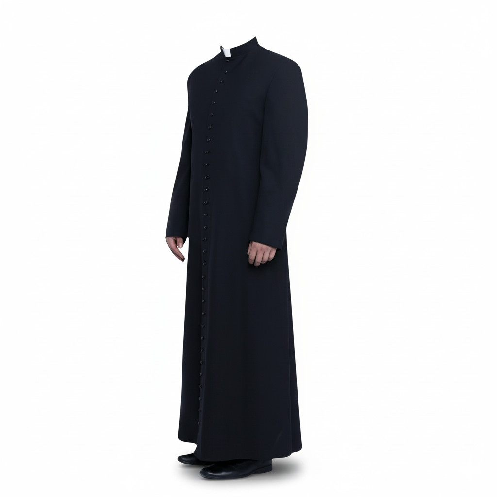 Men’s Black Wool Clergy Cassock Robe Long Button Front Church Priest Coat