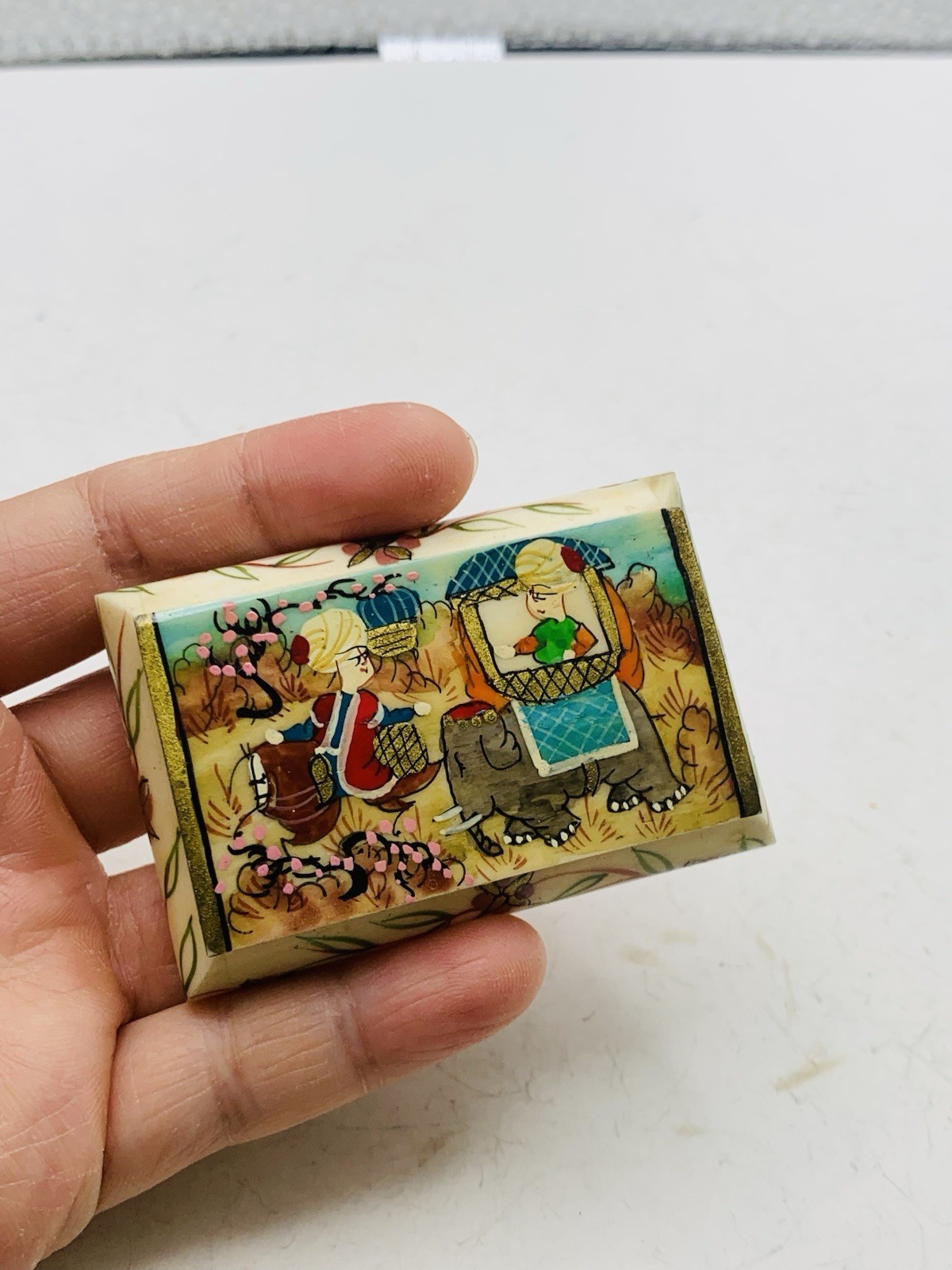 Vintage Hand Painted Artistic Floral Turkish Persian Storyteller Trinket Box