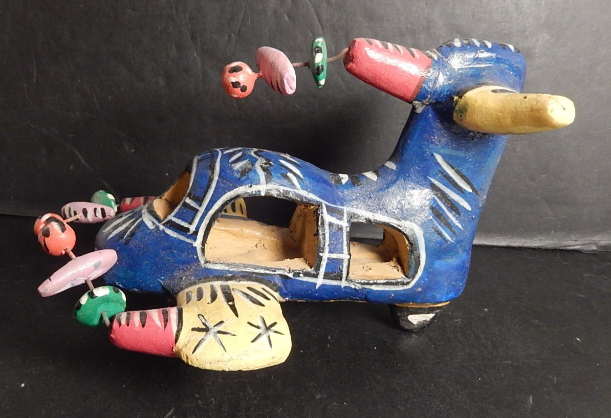 Vintage Super Cute Candelario Medrano Blue Airplane Sculpture Folk Art Pottery