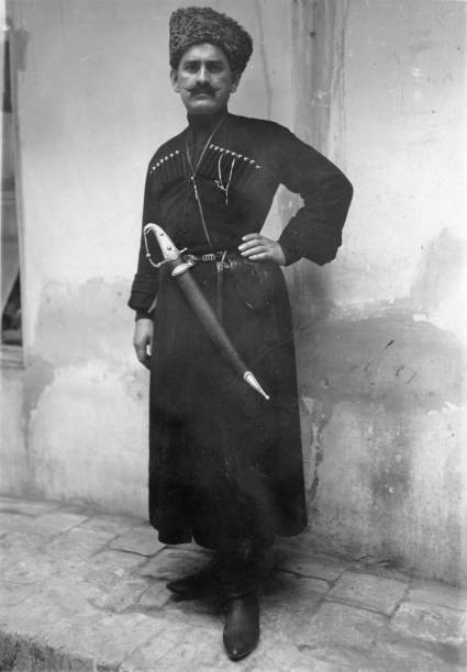 Georgian nobleman in traditional dress and fur cap 1910 OLD PHOTO