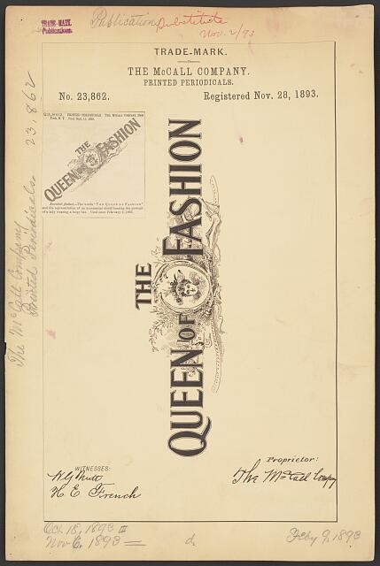 New York NY 1893 McCall Co Queen of Fashion trade-mark periodical print