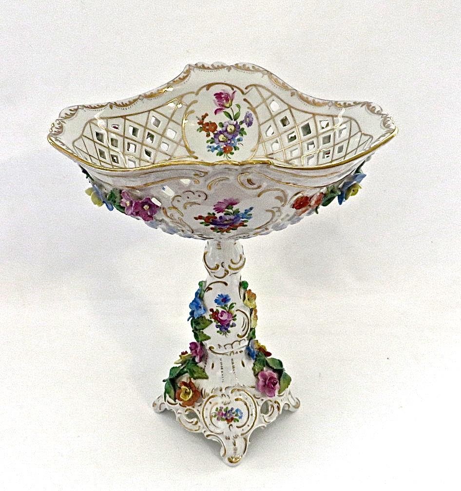 Antique Carl Thieme Dresden Signed Porcelain Late 19C Floral Centerpiece