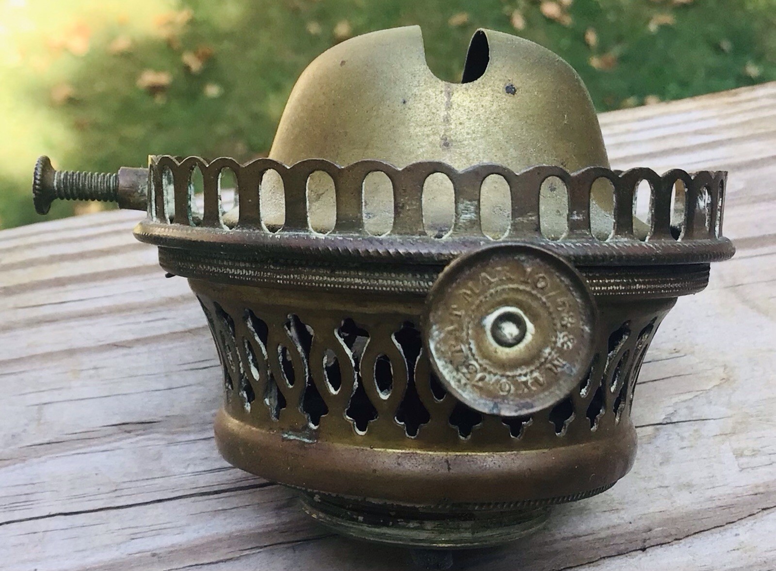 Antique Pat’d 1873 Brass Lift Gallery Wick Trim No 2 Oil Lamp Burner Antique Pat’d 1873 Brass Lift Gallery Wick Trim No 2 Oil Lamp Burner