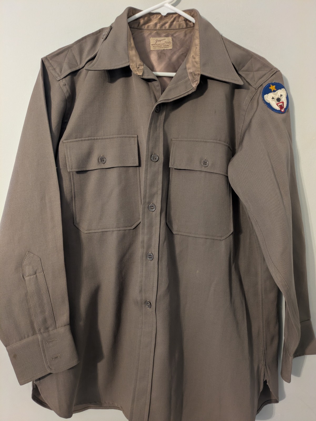 Vtg Jayson Reg Military Shirt Alaskan Defense Patch 1950s-1960s Khaki Form...