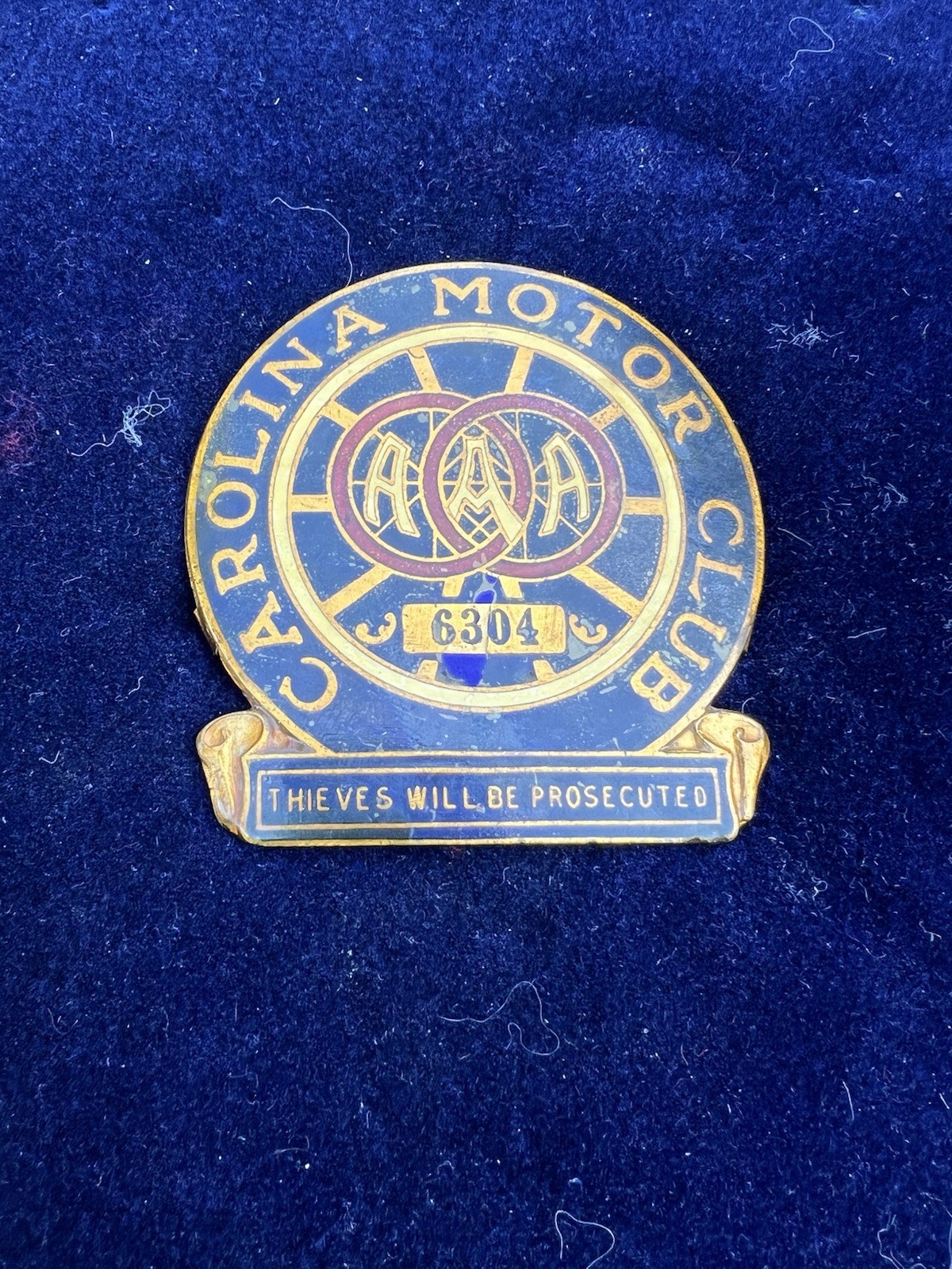 Antique Early AAA Carolina Motor Club Enameled License Plate Topper - Very Rare
