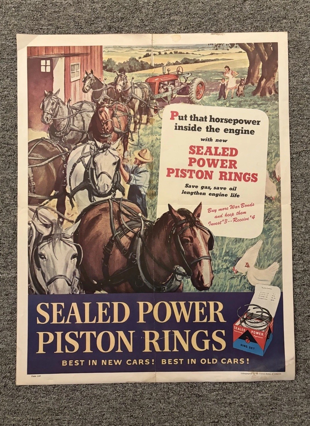 Original WWII Poster Put That Horsepower Inside That Engine Buy More War Bonds Original WWII Poster Put That Horsepower Inside That Engine Buy More War Bonds
