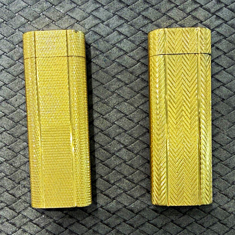 Lot of 2 Vintage Cartier Paris Gold Plated Gas Lighters Plaqué Or G Swiss