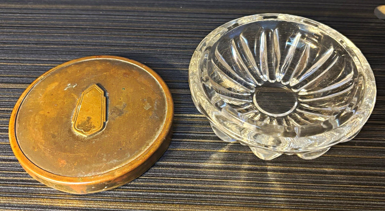 Vintage Clear Pressed Glass Powder Jar with Metal Lid - Glass & Metal
