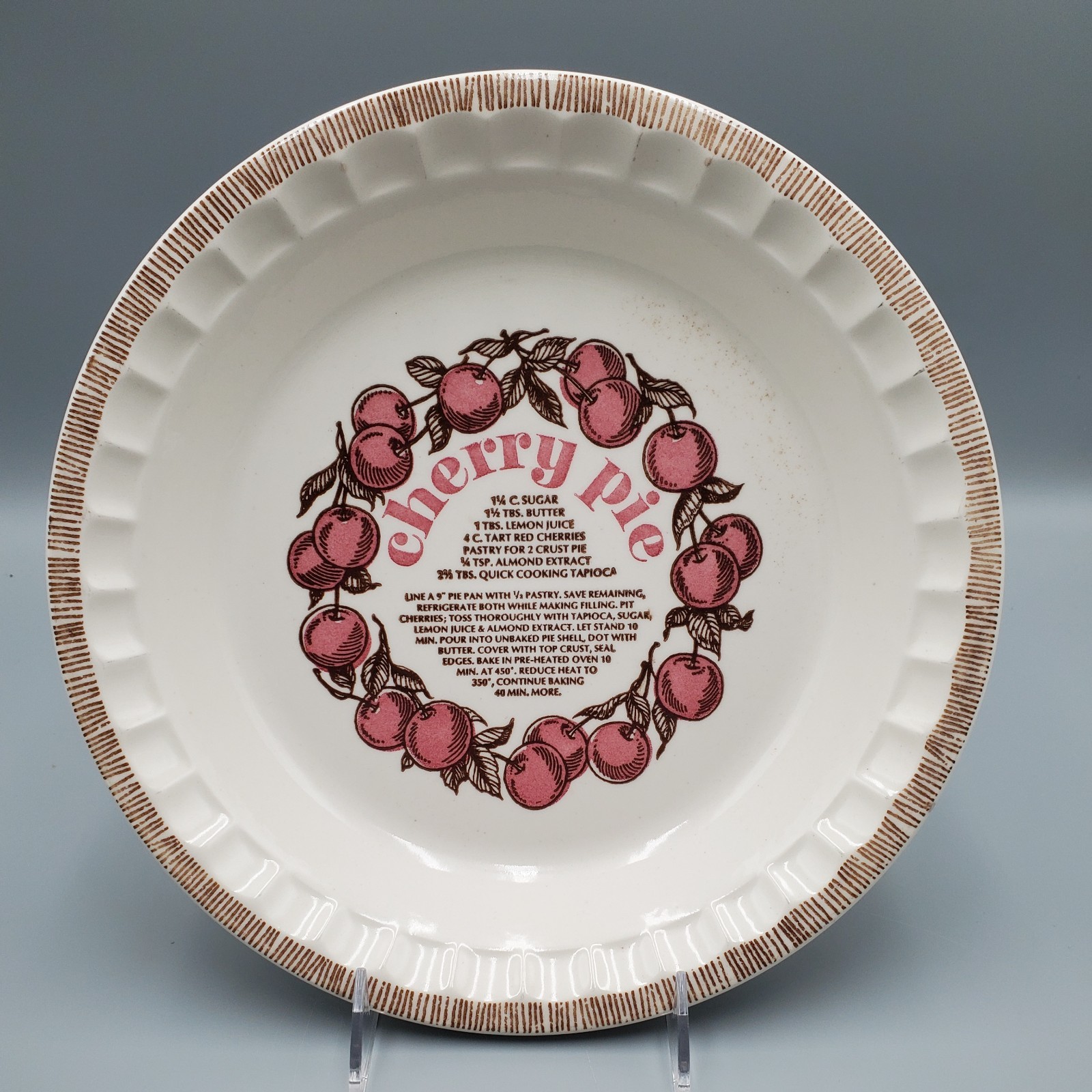 ROYAL CHINA JEANETTE VINTAGE CHERRY PIE PLATE WITH RECIPE INSIDE