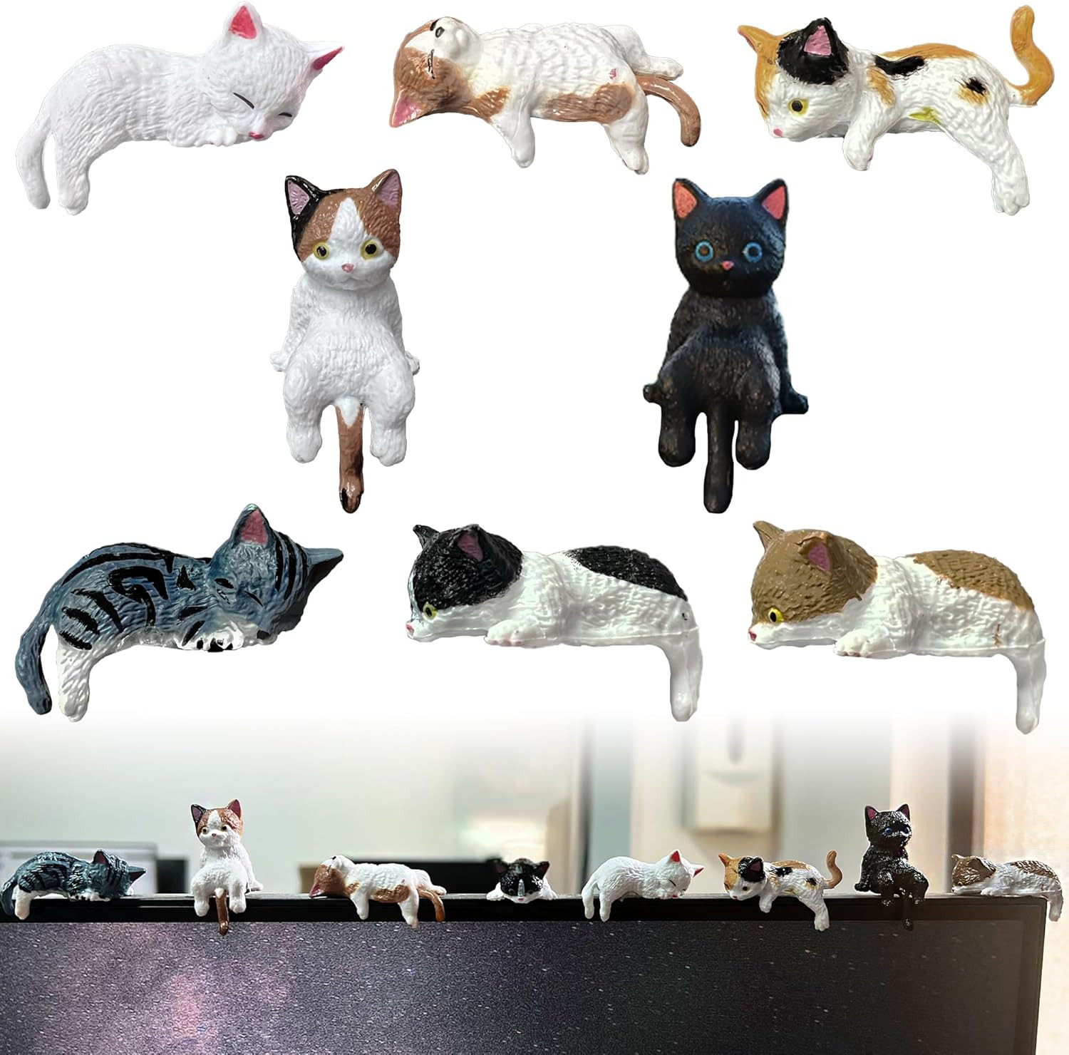 8 Pcs Mini Cat Figurines,Tiny Desk Cats for Computer Monitor, Shelves,Car Das...