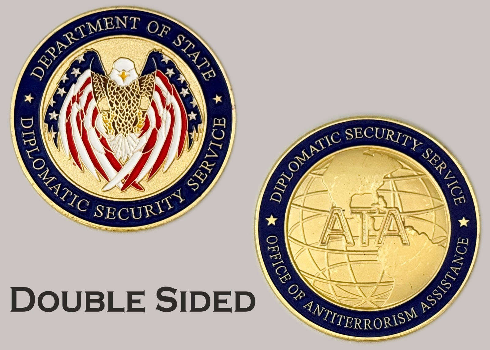 DSS ATA Eagle Globe Blue Enamel Diplomatic Security Challenge Coin  J#15
