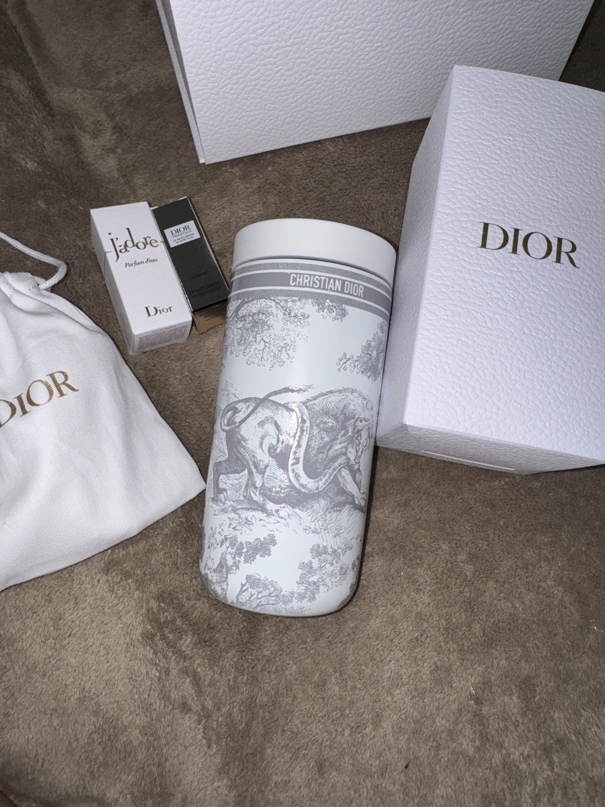 Dior White and Grey Toile de Jouy Travel Mug by Dior Dior White and Grey Toile de Jouy Travel Mug by Dior