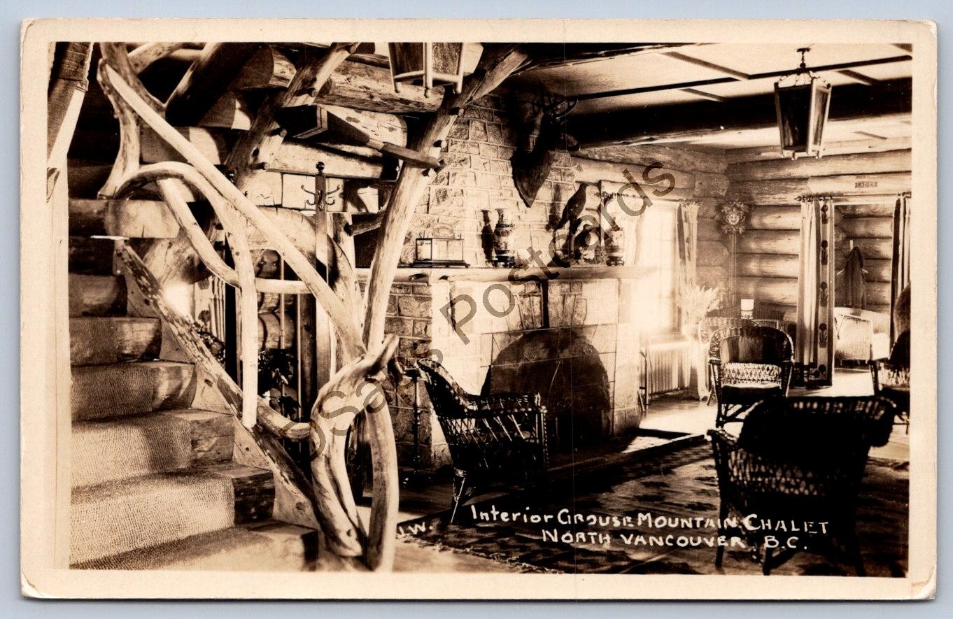 K65/ North Vancouver B.C. Canada RPPC Postcard 20s Grouse Mountain Chalet 496