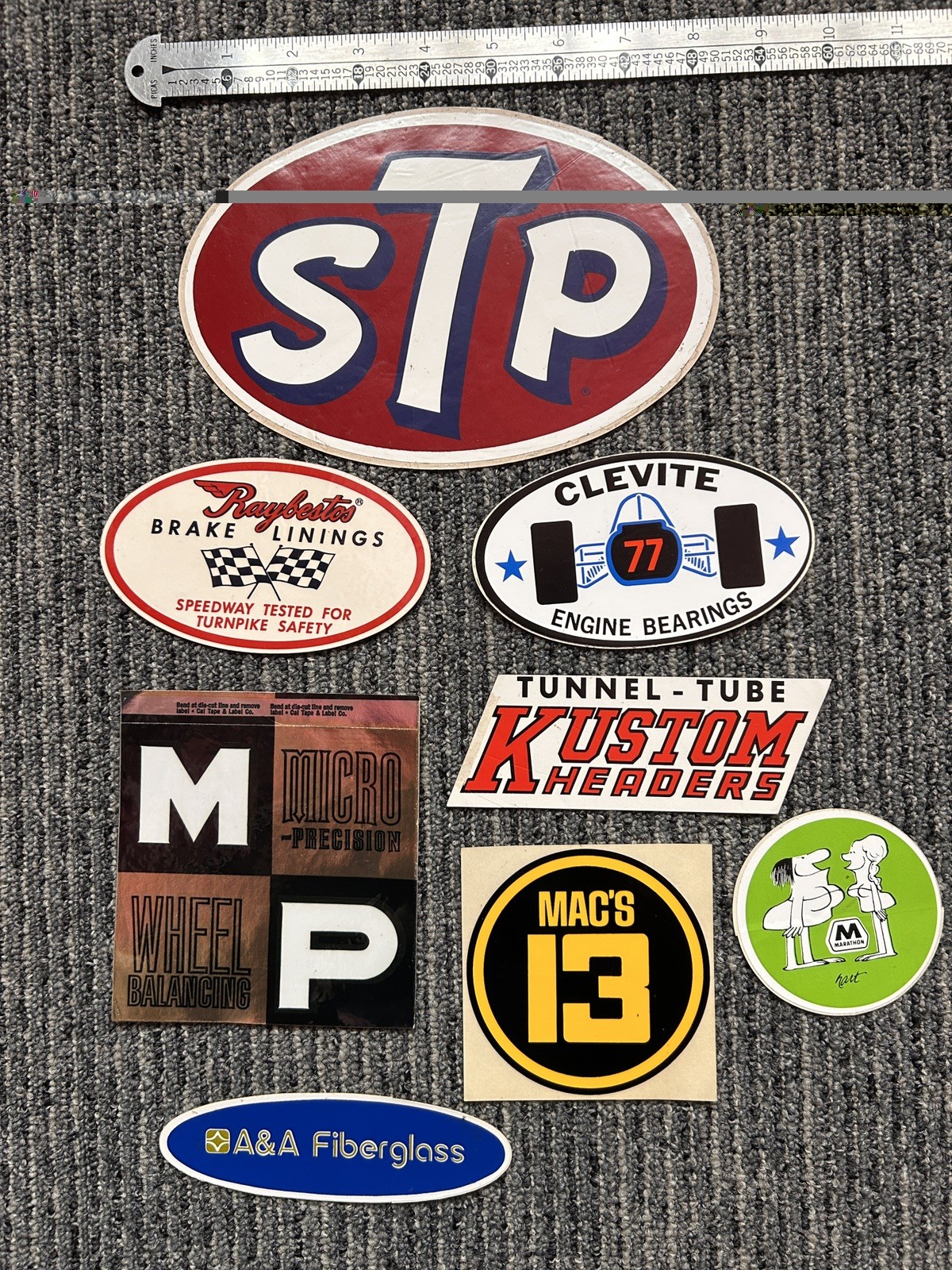 Vintage Racing Decal Lot STP Clevite Raybestos A&A Fiberglass Mac\'s 13 VG-EX