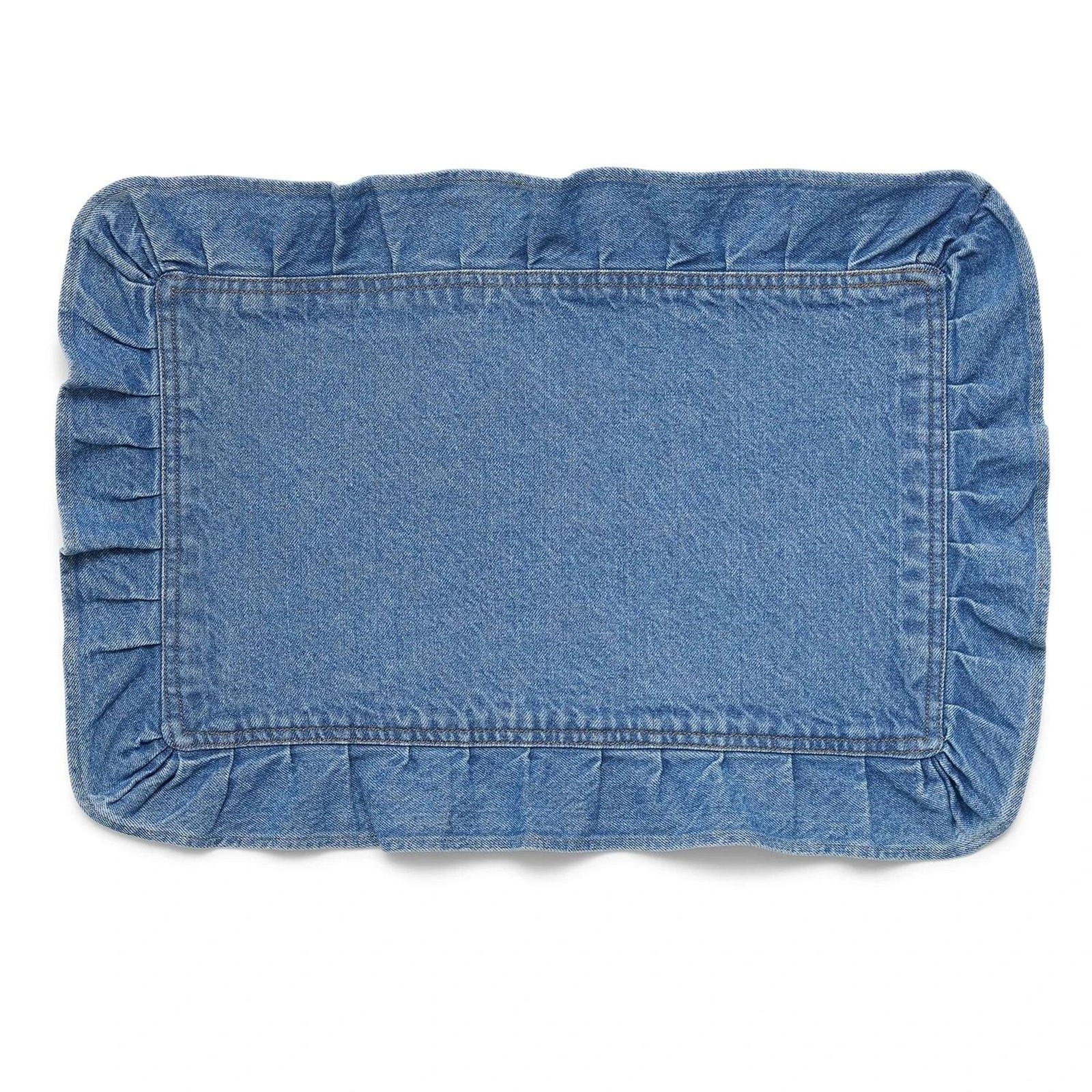 Pioneer Woman Ruffle Soft Denim Fabric Placemat 20 x 14-in Blue Cotton Dining
