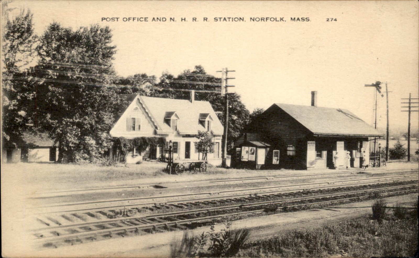 Norfolk MA Post Office and N.H.R.R. Station c1900s-10s Vintage Postcard