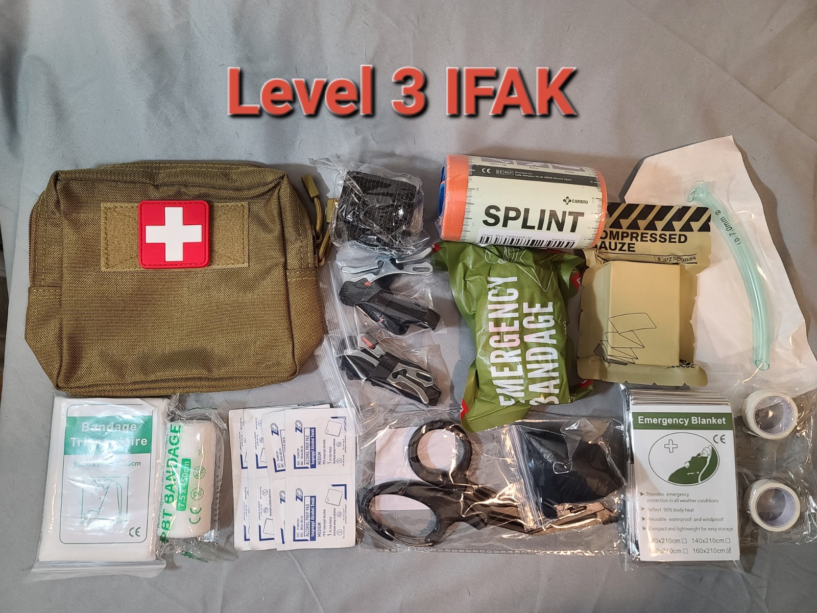LOKI-360 TACTICAL  LEVEL THREE IFAK KIT IN TAN POUCH. FIRST AID, TRAUMA SUPPLIES