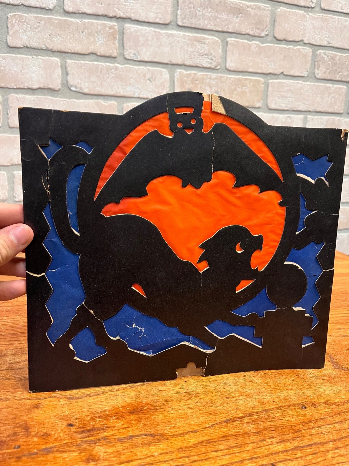 RARE Vintage Halloween 1930s Beistle 2 Sided Lantern Witch Black Cat Blue AS-IS