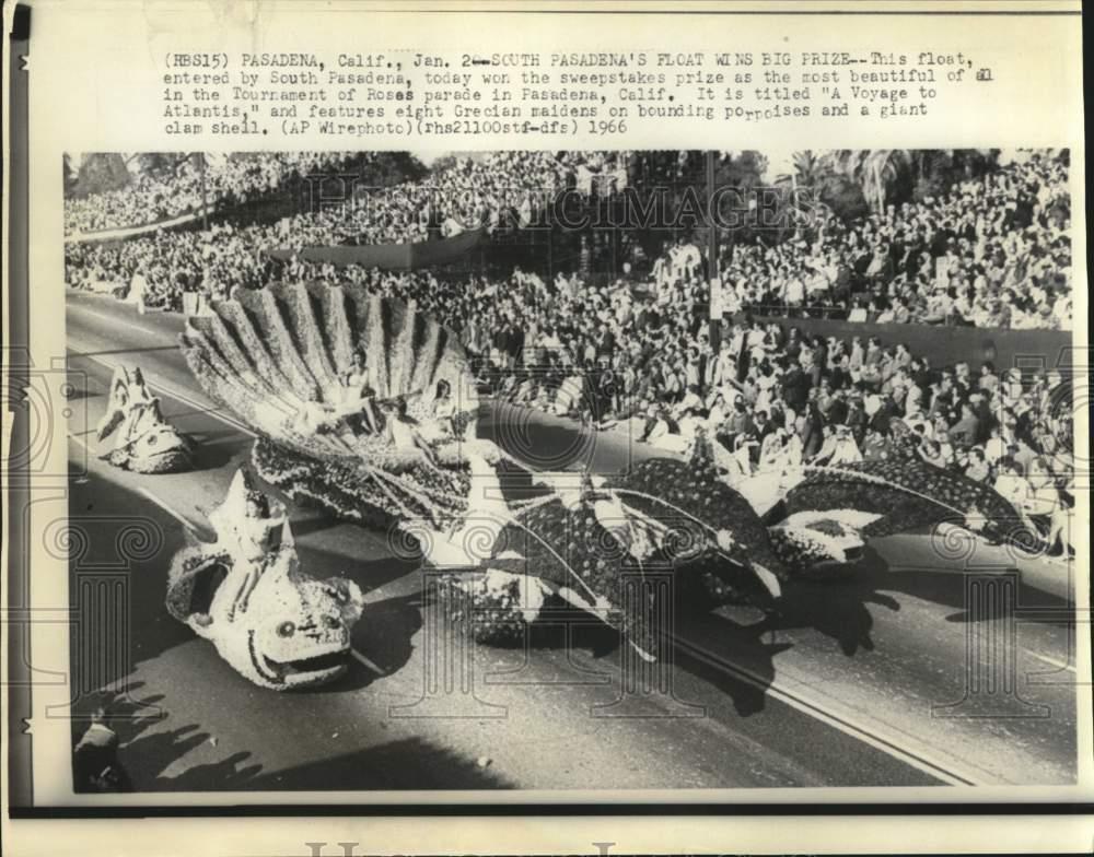 1966 Press Photo South Pasadena\'s Float, most beautiful in Tournament of Roses 1966 Press Photo South Pasadena\'s Float, most beautiful in Tournament of Roses