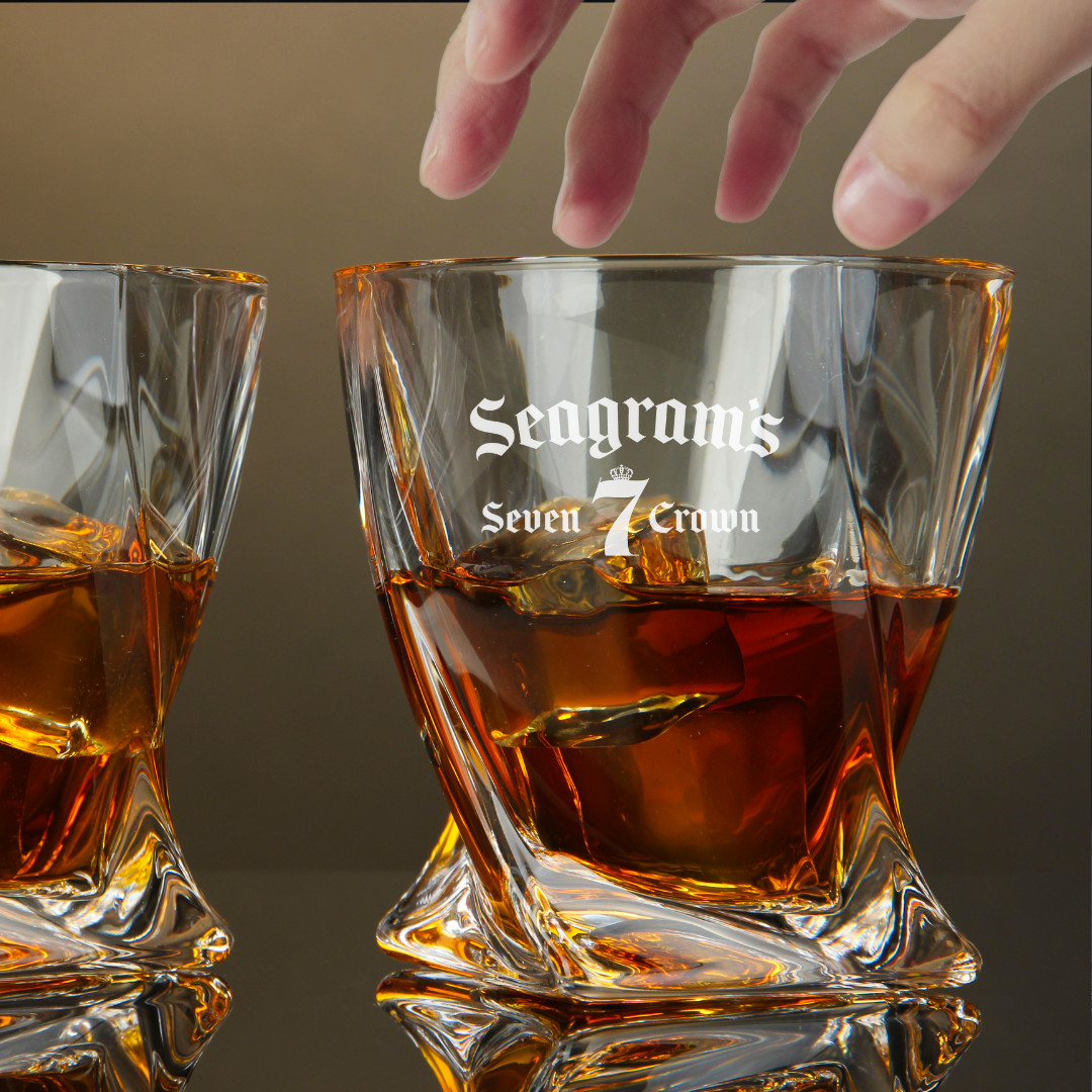 Custom Engraved Seagram\'s Seven Crown Whiskey Glass – 10 oz Twisted Rocks Glass