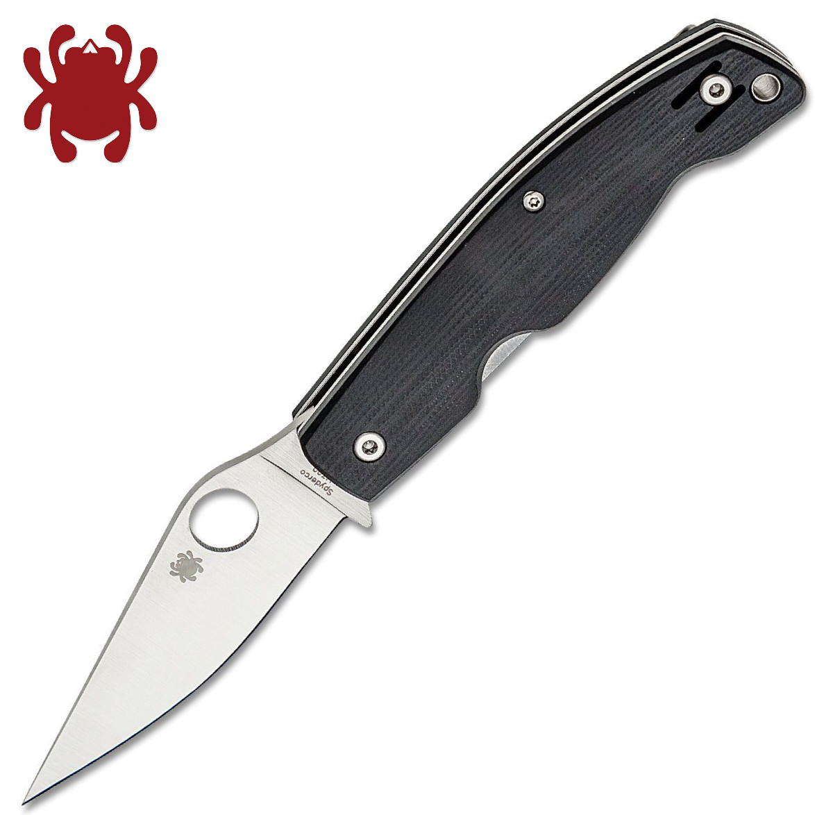Spyderco Pattadese M390 Satin Plain Blade Contoured Black G10 Handles C257GP