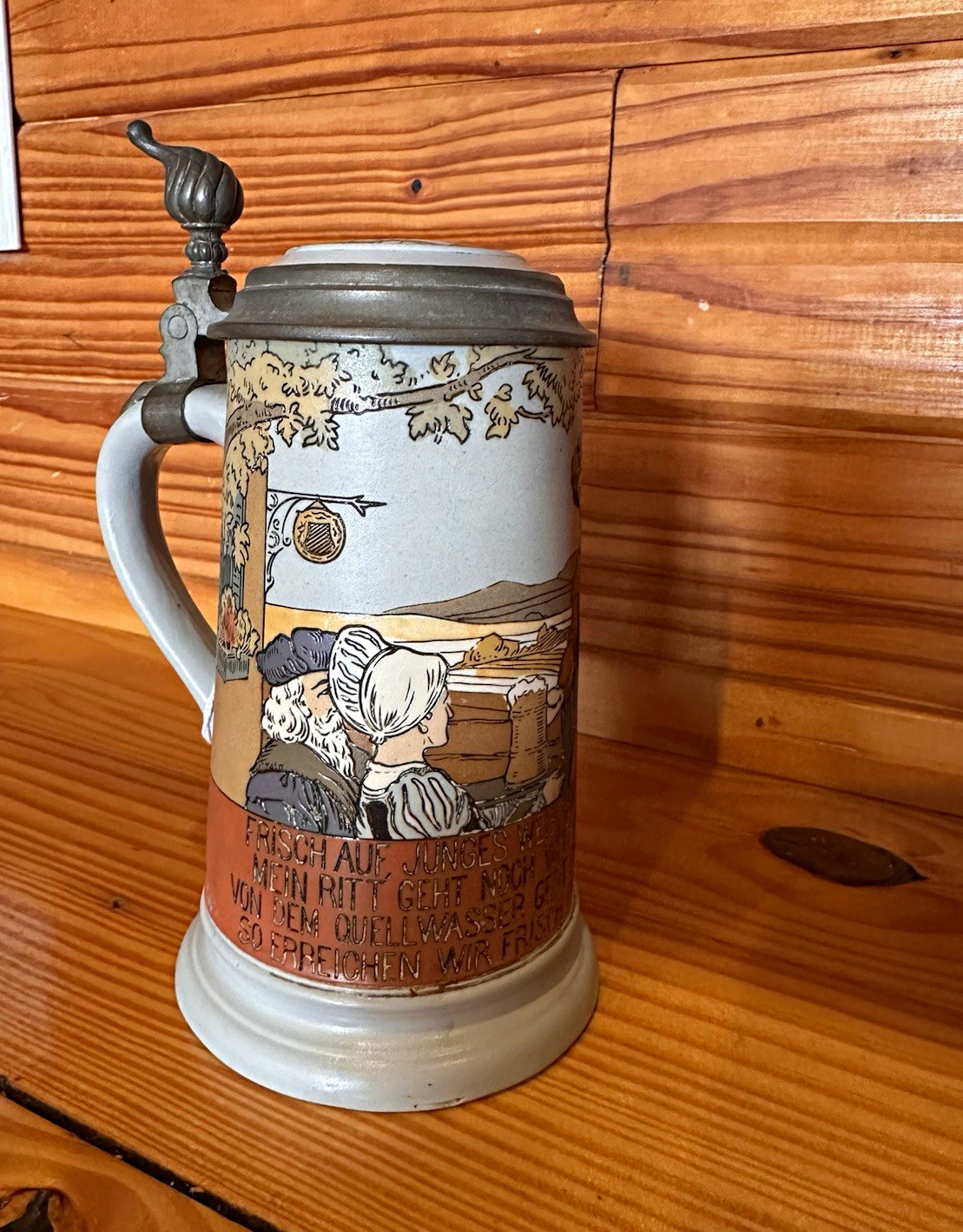 Antique Villeroy & Boch Mettlach 2889 German Stein 0.5L Pewter Lid