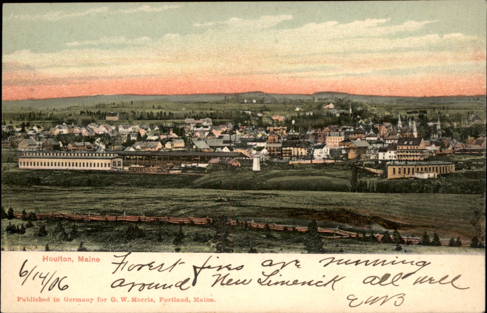 Houlton Maine ME Town panorama G. W. Morris c1900s-10s Vintage Postcard