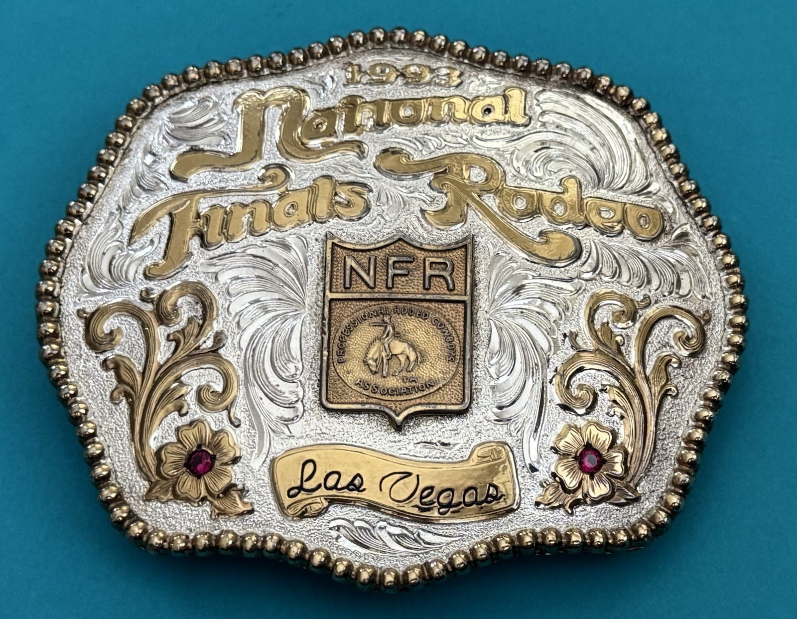 VTG Rare 1993 NFR National Finals Rodeo Vegas NV Premium ADM Trophy Belt Buckle