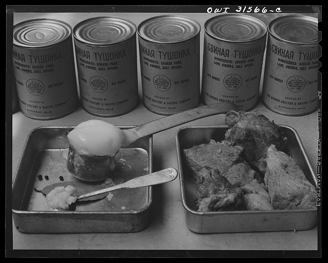 Photo:Cincinnati Ohio 1943 Canned Pork for USSR Lend-Lease Kroger Grocery