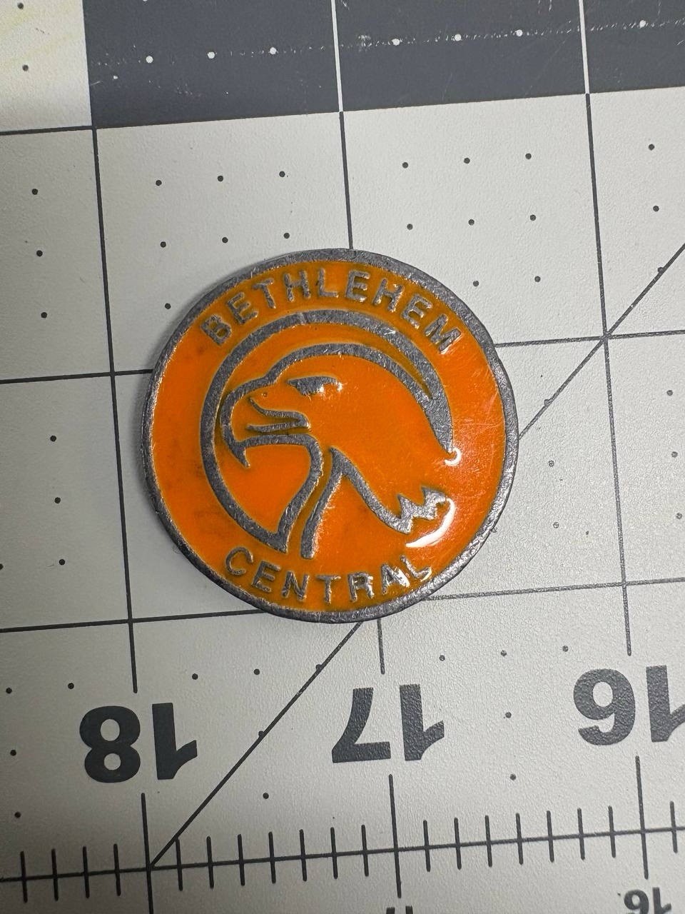 Vintage Bethlehem Central High School Eagles Orange Enamel Lapel Pin Mascot NY