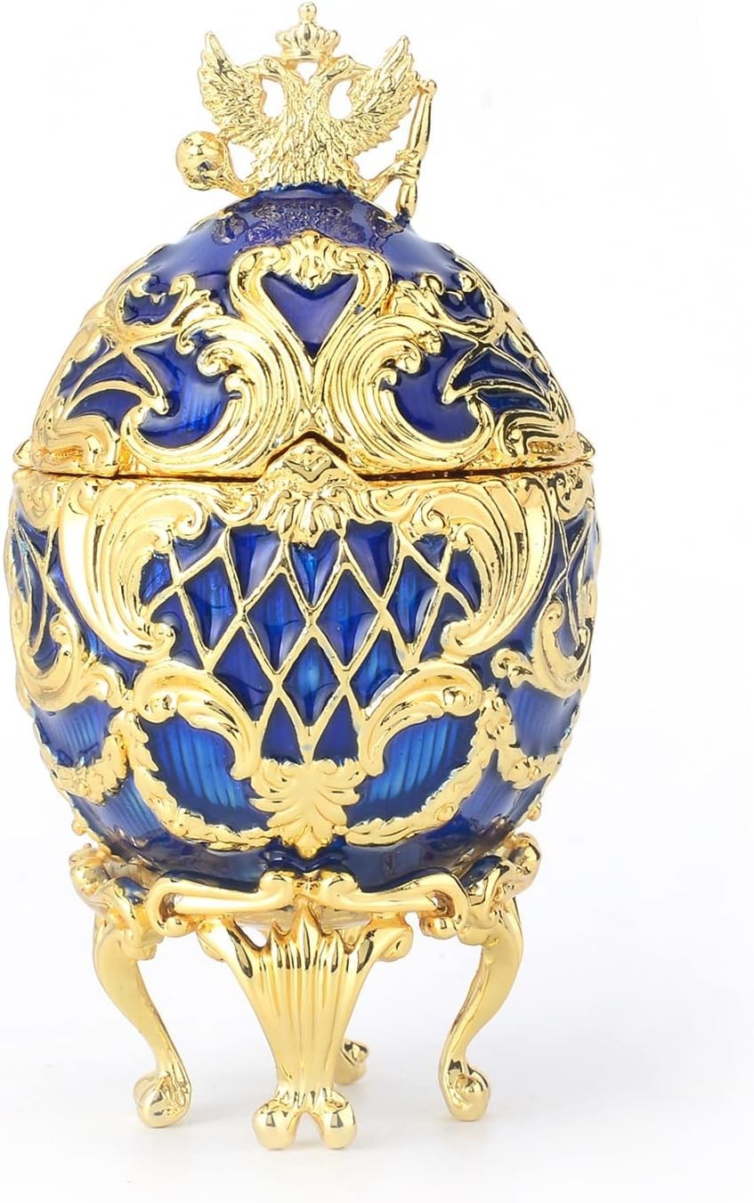 Faberge Egg Trinket Boxes Classic Enamel Hand-Painted Vintage Ornaments Metal...