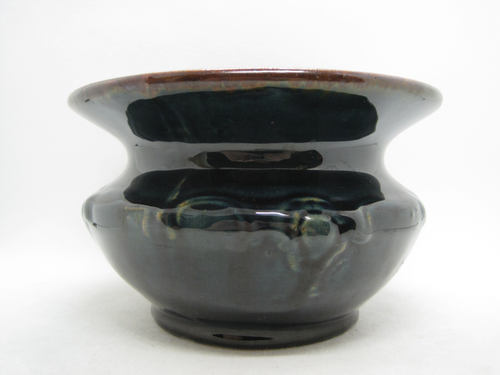 Glazed Spittoon Cuspidor Planter Dark Green & Brown Pottery Glazed Spittoon Cuspidor Planter Dark Green & Brown Pottery