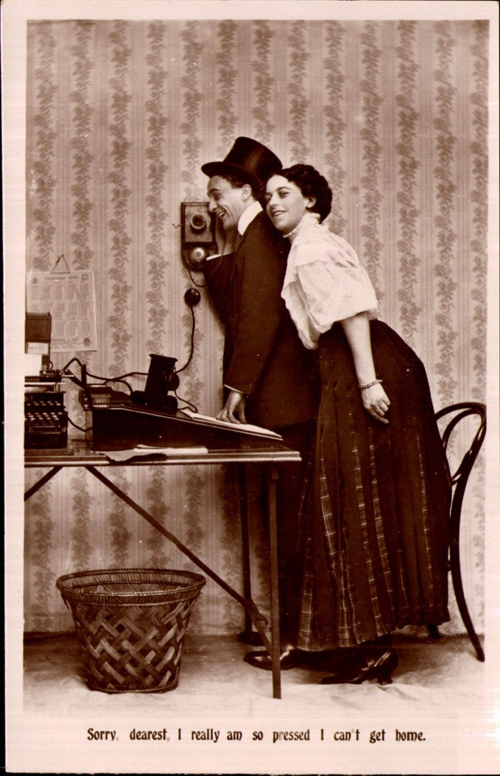 Man and Woman Novelty Postcard Vintage Real Photo RPPC 1905-1915 Humour Risque