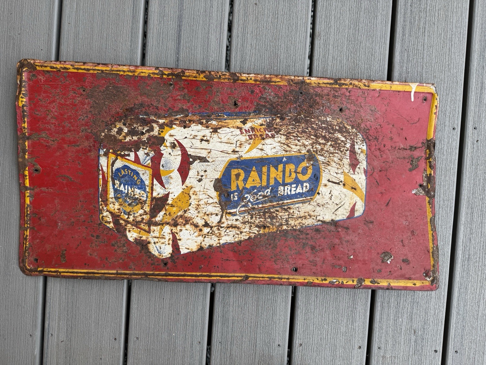 Vintage Rainbo bread advertising tin Embossed sign Rare