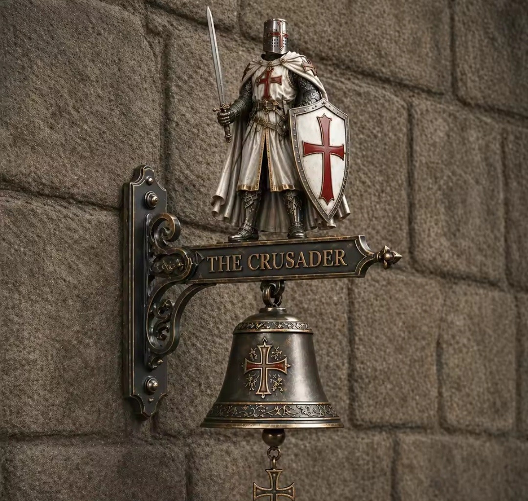 Knight Templar Wall Mounted Statue With Bell
