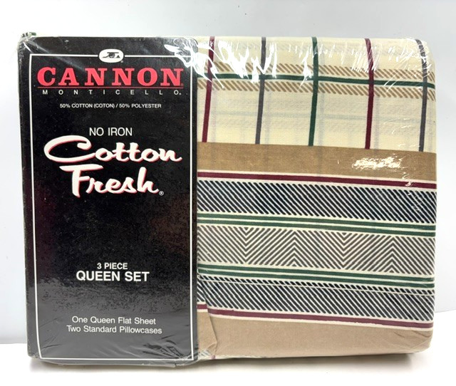 Vintage NOS Cannon Monticello 3-Piece Queen Set - Glenn\'s Plaid II - Vintage NOS Cannon Monticello 3-Piece Queen Set - Glenn\'s Plaid II -