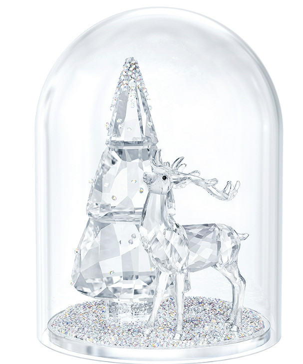 Swarovski Bell Jar Pine Tree & Stag Crystal Christmas 5403173 New Box 6 inch