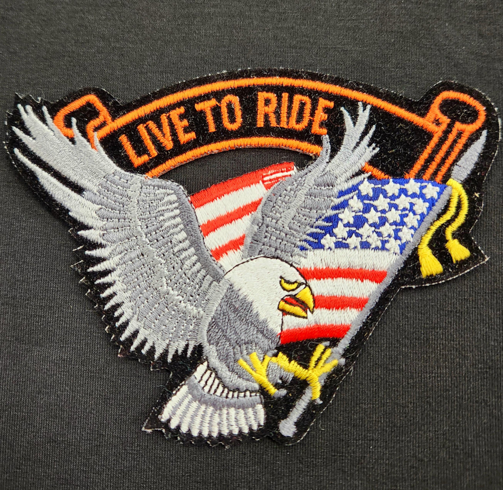 DEADSTOCK vintage 1980s LIVE TO RIDE Banner x American Eagle/Flag Patch