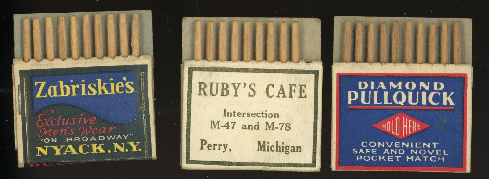 3 - 1930s-1940s Pull Stick complete ad matchbooks - Unstruck - one bid
