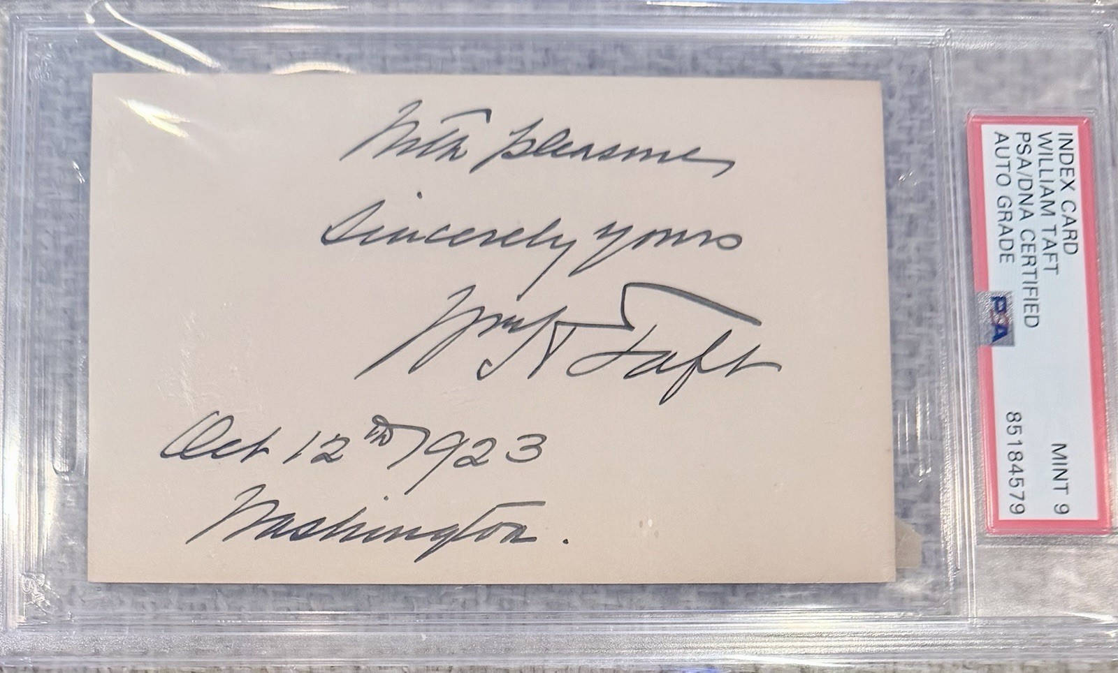 William Taft 27th President Signed & Inscribed 1923 PSA/DNA Mint 9 Autograph