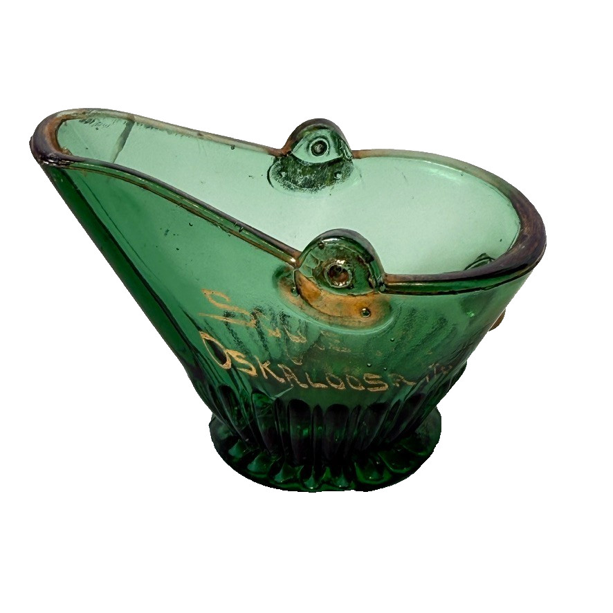 OSKALOOSA IOWA IA Antique GREEN Depression Glass Souvenir TRINKET COAL