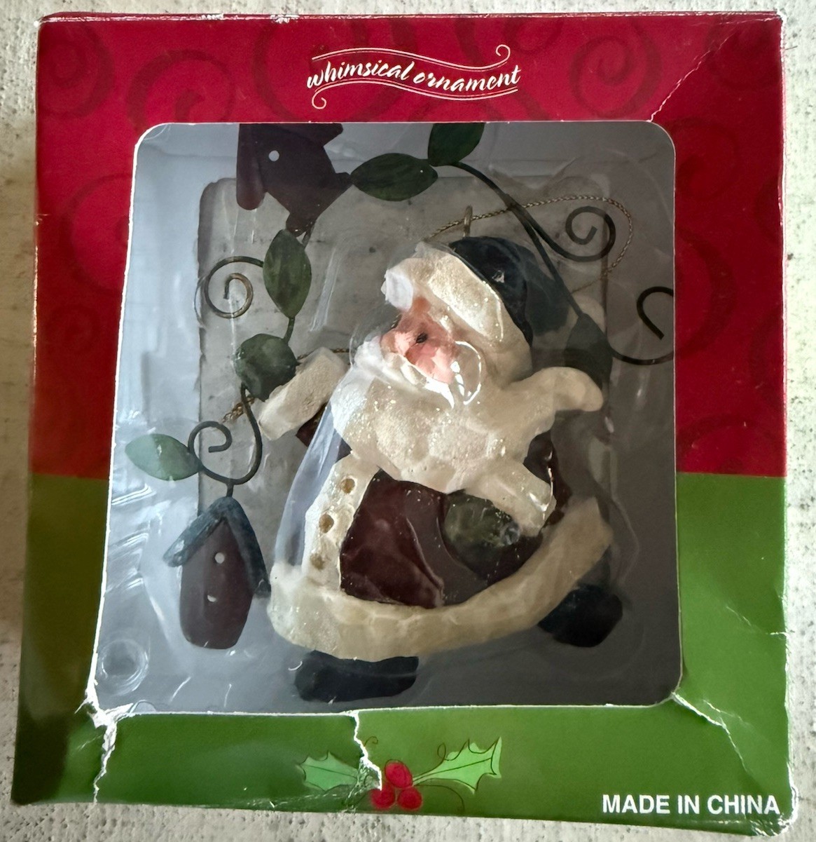 Costco Whimsical Ornament Rustic Country Farmhouse Santa And Birdhouse NeW gift