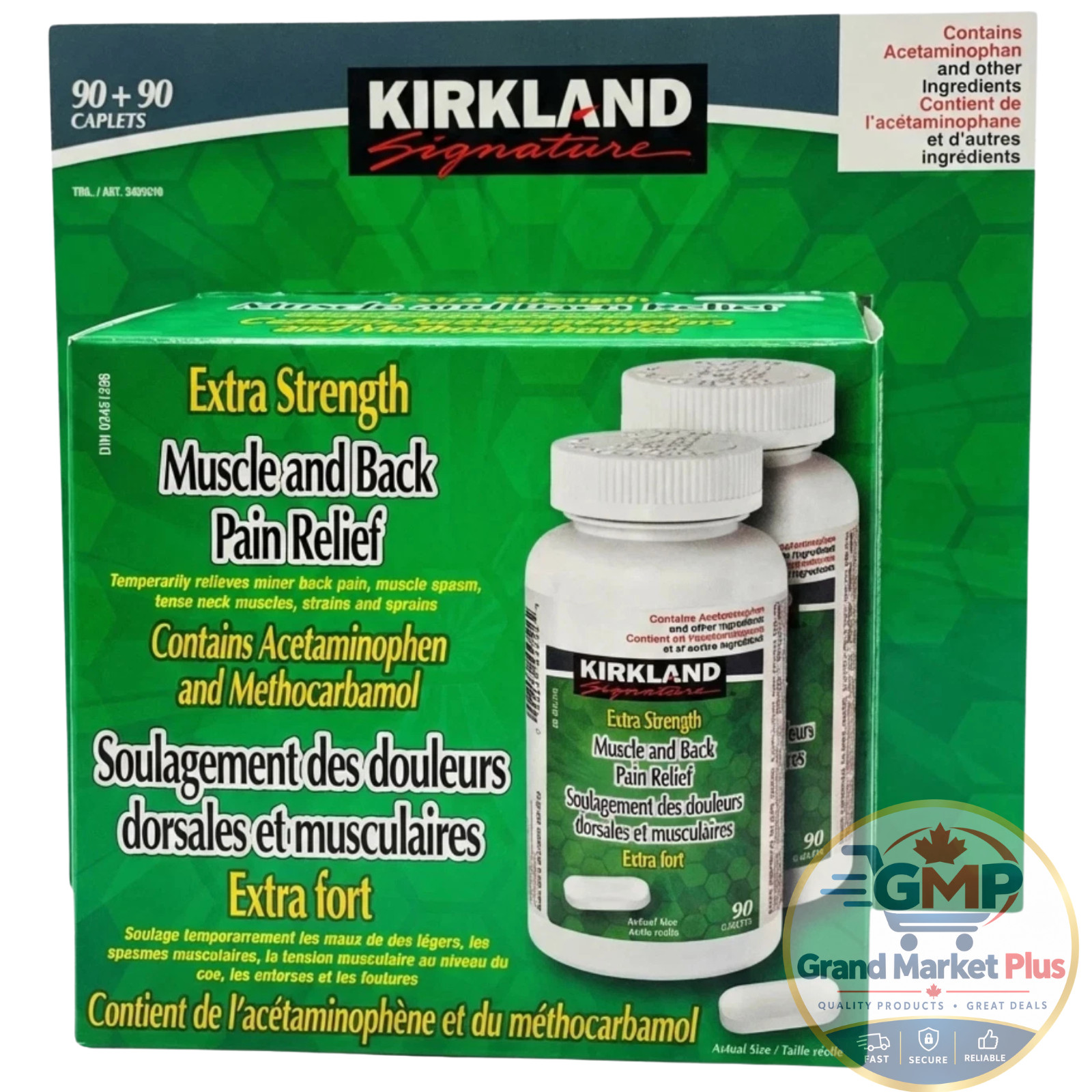 KIRKLAND Extra Strength MUSCLE & BACK Relief 180 Caplets (2 x 90) EXP FEB-2029