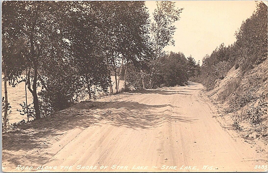 RPPC Star Lake Wisconsin Shoreline Road Scene on Star Lake 1939