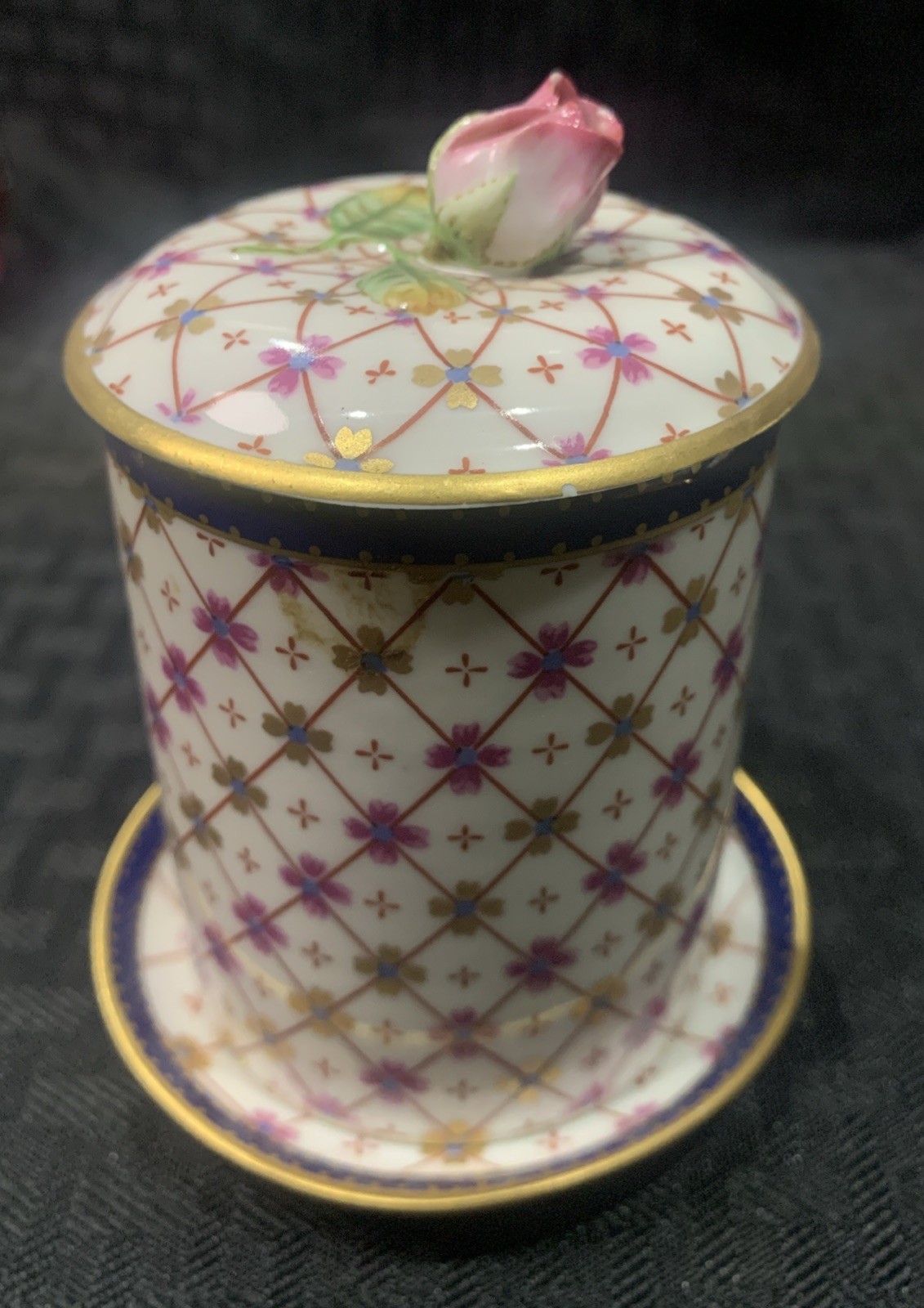 RARE VTG Richard Ginori Imperomesh Portofino Trinket Jar Box With Lid And Plate