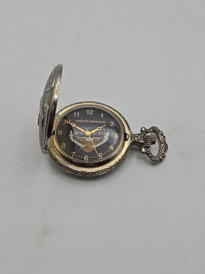 VTG ENGRAVED HARLEY DAVIDSON POCKET WATCH-AWESOME DETAIL AND SUBJECT-UNTESTED
