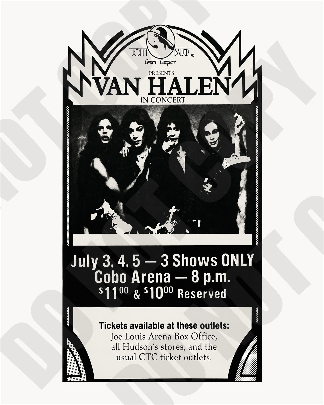 July 1981 Van Halen Concert at Cobo Arena Detroit Newspaper Repro Ad 8x10 Photo