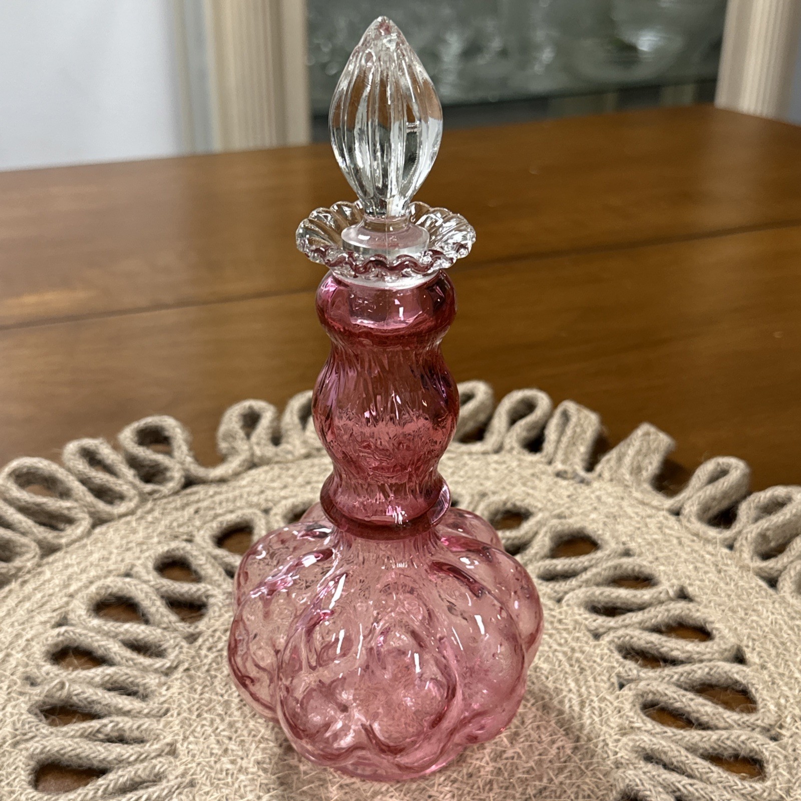 Stunning VTG FENTON CRANBERRY GLASS PERFUME BOTTLE w/STOPPER Melon Design