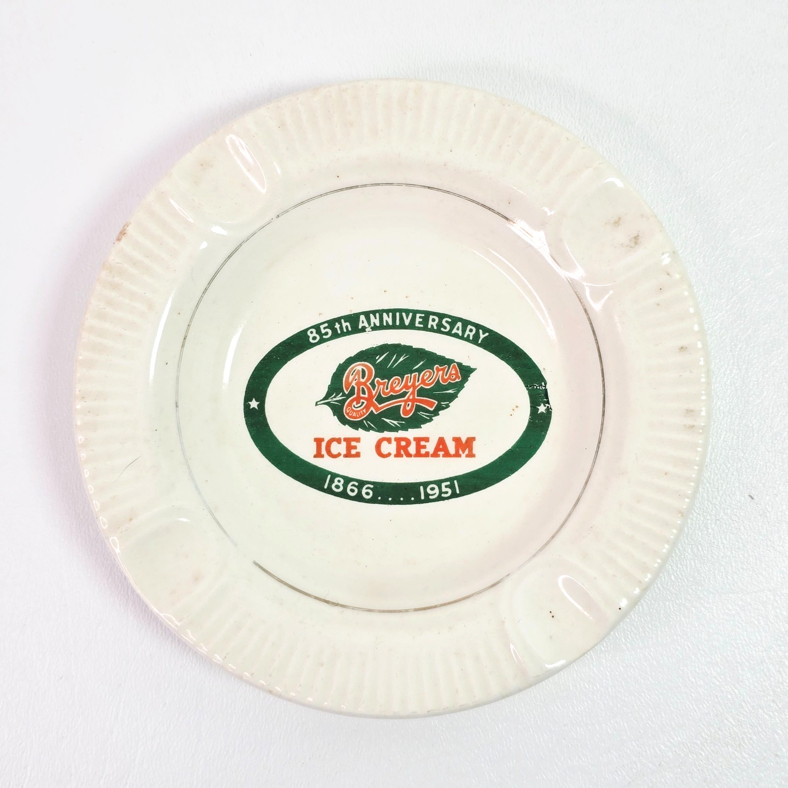 Vintage 85th Anniversary Breyers Ice Cream1866-1951 Advertising Ceramic Ashtray