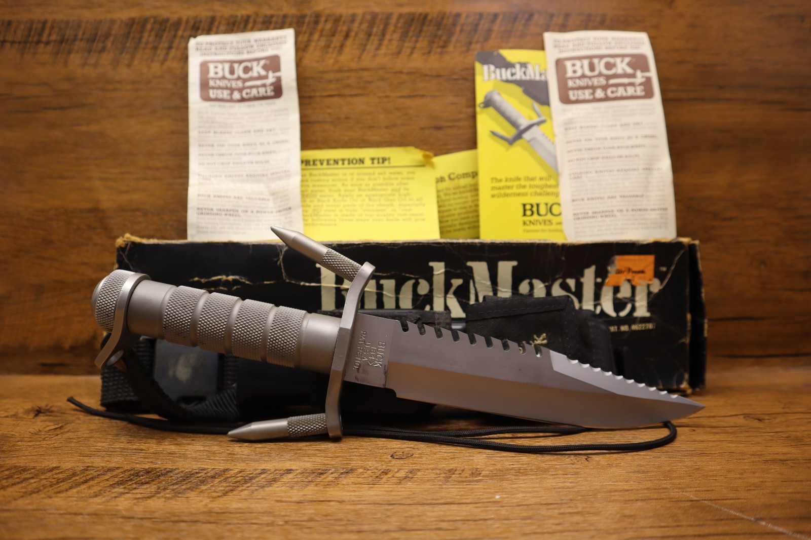 Buck Knives Vintage 1987 BuckMaster 184 Survival Knife W/ ORIG BOX ETC VERY RARE